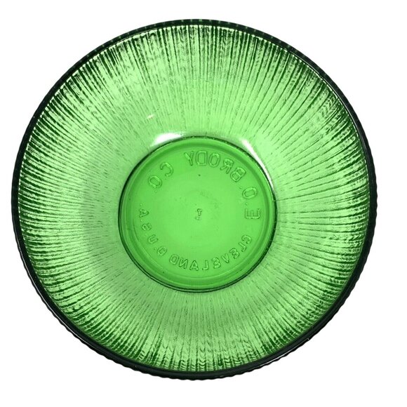 EO BRODY Glass Candy Bowl Emerald Green Ribbed Round Dish Vtg Cleveland USA - Picture 1 of 5